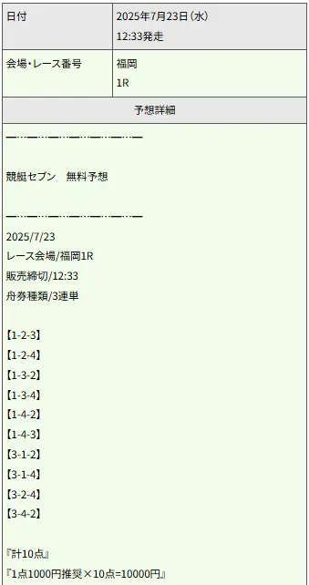 競艇予想サイト「競艇セブン」買い目1