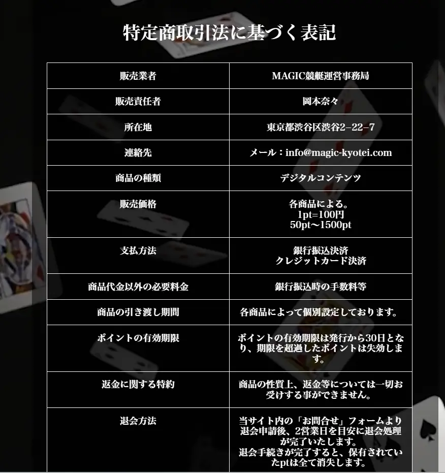 競艇予想サイト「Magic競艇(マジック競艇)」特商法