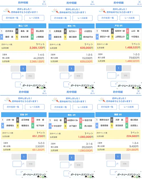 優良競艇予想サイト「競艇サバイバー」的中画像コラージュ