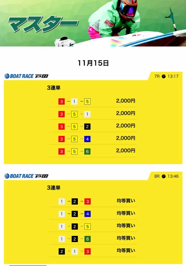 優良競艇予想サイト「競艇サバイバー」有料予想マスター買い目11115デイ