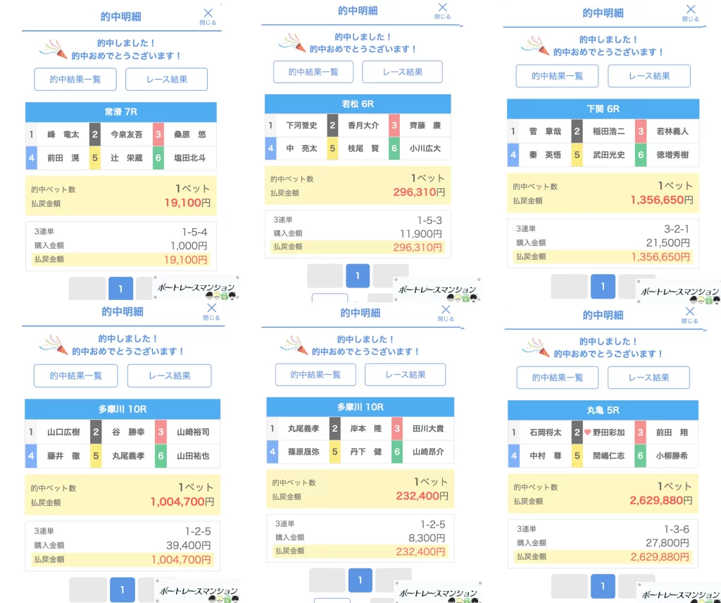 | ボートレースマンション ボートレースマンション払い戻し一覧