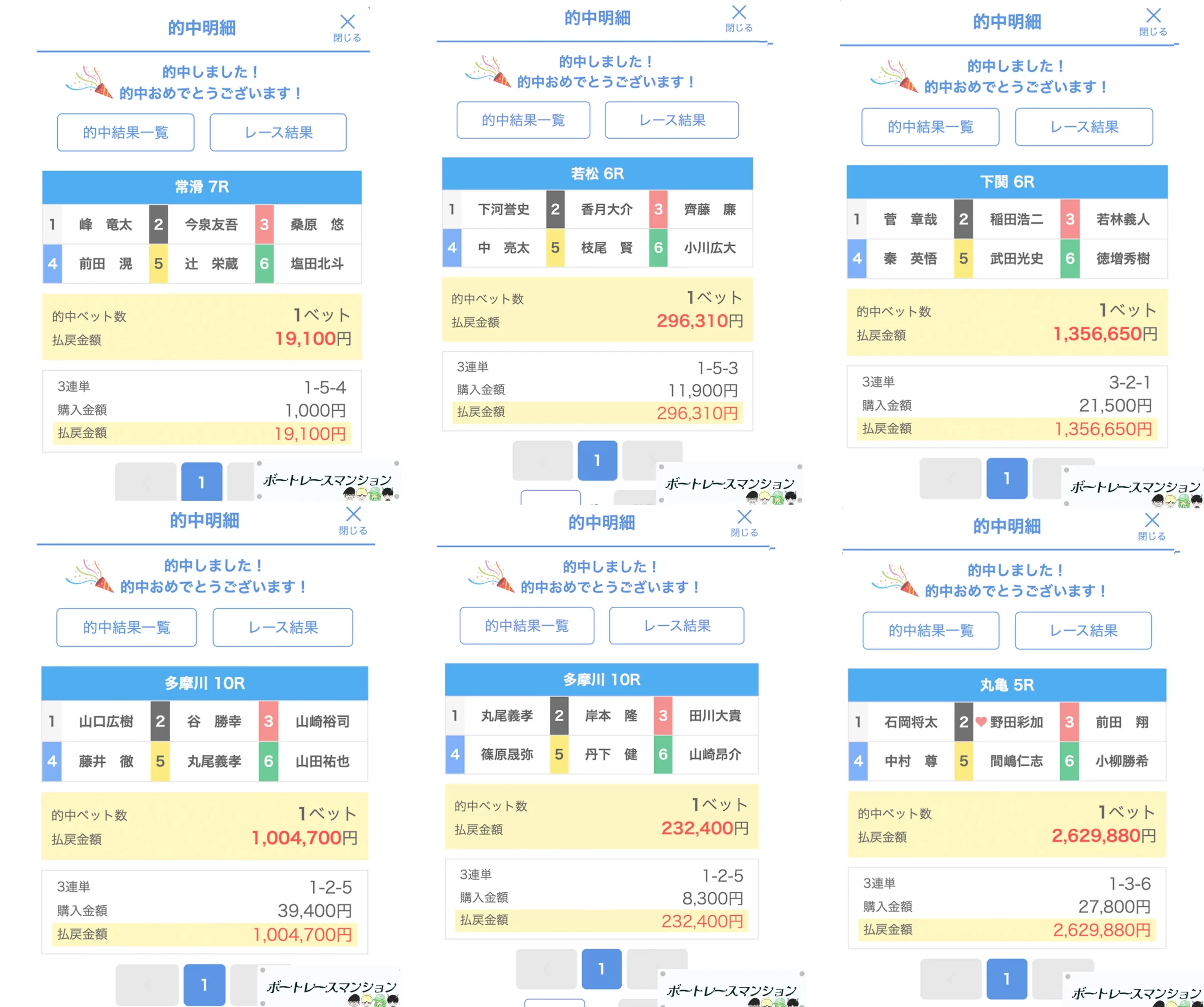 優良競艇予想サイト「ボートリオ」的中画像コラージュ